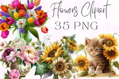 35 PNG Watercolor Flower Clipart Bundle Product Image 1
