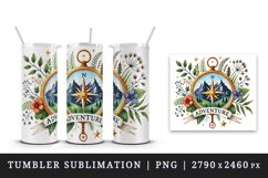 Watercolor nature mountains compass Adventure Summer travel camping print 20 oz tumbler skinny mug wrap clipart t-shirt sublimation printable design