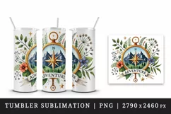 Watercolor nature mountains compass Adventure Summer travel camping print 20 oz tumbler skinny mug wrap clipart t-shirt sublimation printable design