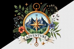 Watercolor nature mountains compass Adventure Summer travel camping print 20 oz tumbler skinny mug wrap clipart t-shirt sublimation printable design