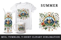 Watercolor nature mountains compass Adventure Summer travel camping print 20 oz tumbler skinny mug wrap clipart t-shirt sublimation printable design