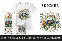 Watercolor nature mountains compass Adventure Summer travel camping print 20 oz tumbler skinny mug wrap clipart t-shirt sublimation printable design