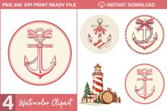 Watercolor Nautical Christmas Design Clipart Product Image 1