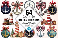 Watercolor Nautical Christmas Clipart Bundle Product Image 1