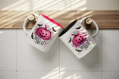 Watercolor neon pink pumpkin Trick or Treat text quote lettering Halloween print tumbler skinny mug wrap clipart t-shirt sublimation printable design