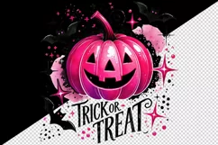 Watercolor neon pink pumpkin Trick or Treat text quote lettering Halloween print tumbler skinny mug wrap clipart t-shirt sublimation printable design