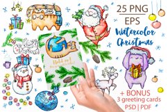 Christmas Watercolor ClipArt | New Year Santa Greeting Card Product Image 1