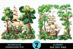Watercolor Noah&#039;s Ark Graphic Clipart Product Image 1