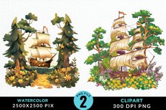 Watercolor Noah&#039;s Ark Graphic Clipart Product Image 1
