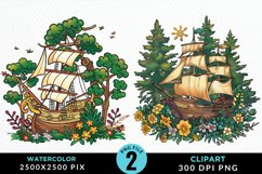 Watercolor Noah&#039;s Ark Artwork Clipart Product Image 1