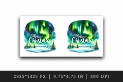 Watercolor Northern Lights night sky landscape Merry Christmas quote print 20 oz tumbler skinny mug wrap clipart t-shirt sublimation printable design