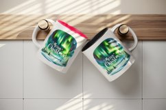Watercolor Northern Lights night sky landscape Merry Christmas quote print 20 oz tumbler skinny mug wrap clipart t-shirt sublimation printable design