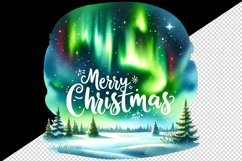 Watercolor Northern Lights night sky landscape Merry Christmas quote print 20 oz tumbler skinny mug wrap clipart t-shirt sublimation printable design