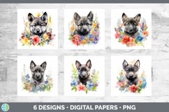 Bundle of six Wild Flowers Norwegian Elkhounds Paper Backgrounds designs.
