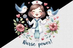 Watercolor nurse girl nursing woman stethoscope Nurse Power quote print 20 oz tumbler skinny mug wrap clipart t-shirt sublimation printable design