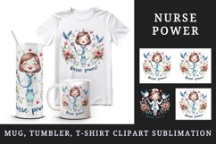 Watercolor nurse girl nursing woman stethoscope Nurse Power quote print 20 oz tumbler skinny mug wrap clipart t-shirt sublimation printable design