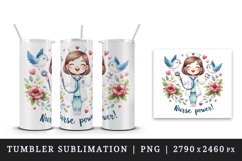 Watercolor nurse girl nursing woman stethoscope Nurse Power quote print 20 oz tumbler skinny mug wrap clipart t-shirt sublimation printable design