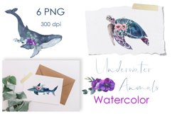 Watercolor Clipart. Sea Turtles. Ocean animals with flowers Product Image 1