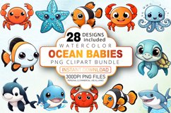 Watercolor Ocean Babies Clipart Bundle Product Image 1