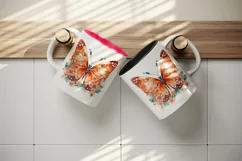 Watercolor orange brown butterfly floral sparkle flowers insect diamonds 20 oz tumbler skinny mug wrap clipart t-shirt sublimation printable design