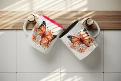 Watercolor orange brown butterfly floral sparkle flowers insect diamonds 20 oz tumbler skinny mug wrap clipart t-shirt sublimation printable design