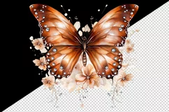 Watercolor orange brown butterfly floral sparkle flowers insect diamonds 20 oz tumbler skinny mug wrap clipart t-shirt sublimation printable design