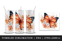 Watercolor orange brown butterfly floral sparkle flowers insect diamonds 20 oz tumbler skinny mug wrap clipart t-shirt sublimation printable design