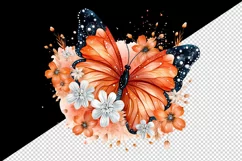 Watercolor orange brown butterfly floral sparkle flowers insect diamonds 20 oz tumbler skinny mug wrap clipart t-shirt sublimation printable design