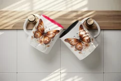 Watercolor orange brown butterfly floral sparkle flowers insect diamonds 20 oz tumbler skinny mug wrap clipart t-shirt sublimation printable design