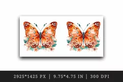 Watercolor orange brown butterfly floral sparkle flowers insect diamonds 20 oz tumbler skinny mug wrap clipart t-shirt sublimation printable design