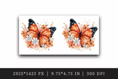 Watercolor orange brown butterfly floral sparkle flowers insect diamonds 20 oz tumbler skinny mug wrap clipart t-shirt sublimation printable design