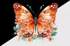 Watercolor orange brown butterfly floral sparkle flowers insect diamonds 20 oz tumbler skinny mug wrap clipart t-shirt sublimation printable design