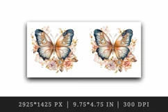 Watercolor orange brown gold blue butterfly floral sparkle flowers diamonds 20 oz tumbler skinny mug wrap clipart t-shirt sublimation printable design