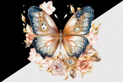 Watercolor orange brown gold blue butterfly floral sparkle flowers diamonds 20 oz tumbler skinny mug wrap clipart t-shirt sublimation printable design