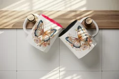 Watercolor orange brown gold blue butterfly floral sparkle flowers diamonds 20 oz tumbler skinny mug wrap clipart t-shirt sublimation printable design