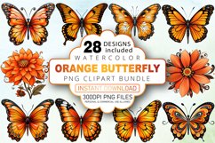 Watercolor Orange Butterfly Clipart Bundle Product Image 1