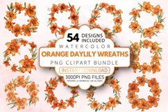 Watercolor Orange Daylily Wreaths Clipart Bundle Product Image 1