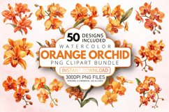 Watercolor Orange Orchid Clipart Bundle Product Image 1