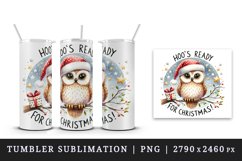 Watercolor owl branch Santa hat Hoo Ready for Christmas quote print 20 oz tumbler skinny mug wrap clipart t-shirt sublimation printable design