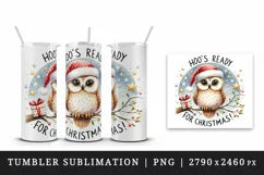 Watercolor owl branch Santa hat Hoo Ready for Christmas quote print 20 oz tumbler skinny mug wrap clipart t-shirt sublimation printable design