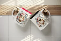 Watercolor owl branch Santa hat Hoo Ready for Christmas quote print 20 oz tumbler skinny mug wrap clipart t-shirt sublimation printable design