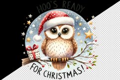 Watercolor owl branch Santa hat Hoo Ready for Christmas quote print 20 oz tumbler skinny mug wrap clipart t-shirt sublimation printable design