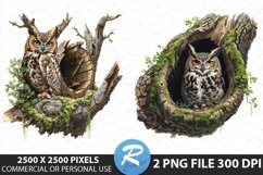 Watercolor Owl Sublimation PNG Clipart Product Image 1