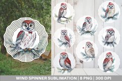 Wind Spinner Watercolor Owl Christmas | Sublimation Spinner Product Image 1