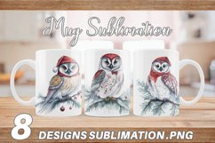 Watercolor Owl Christmas Mug sublimation design Product Image 1