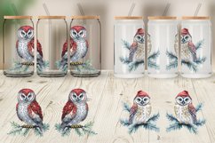 Watercolor Owl Christmas Glass Can Wraps Product Image 3