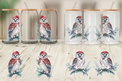 Watercolor Owl Christmas Glass Can Wraps Product Image 4