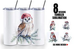 Watercolor Owl Christmas Tumbler Sublimation Wrap Product Image 1