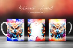 Watercolor Owl Clipart Mug Wrap Sublimation Background Product Image 1