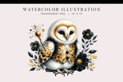 Watercolor Owl New Year’s Celebration Clipart PNG Product Image 1